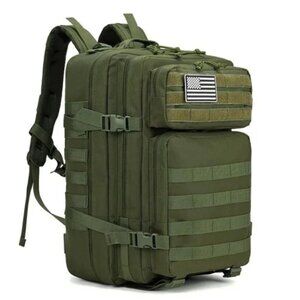 45L Tactical Backpack Green Waterproof Multi Compartment for Hiking, Camping
